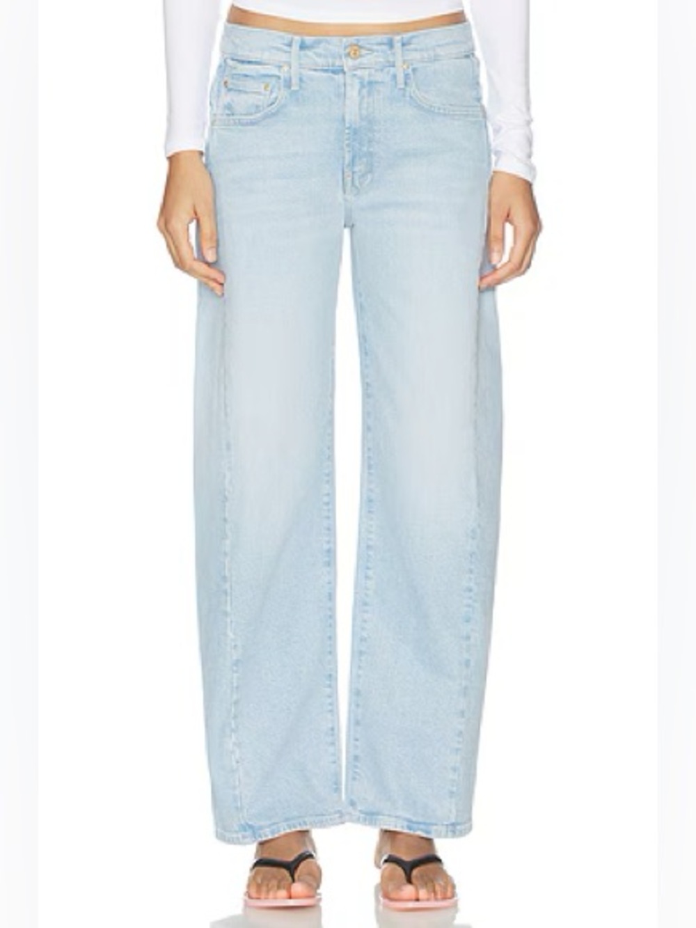 Mother High Waisted Spinner Zip Wide Leg Jeans in Mood Ring Light Wash Size 26